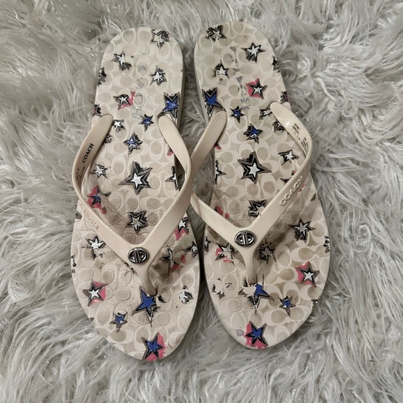 Coach Cream and Blue Star Sandals beach 🏖️ 🏝️ ☀️ Sz 10 - Picture 1 of 6